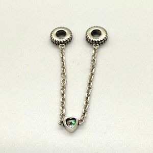 Sterling Silver Safety Chain with Heart CZ Accent for charm bracelets